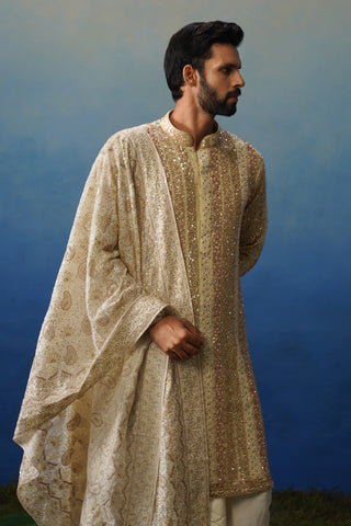 Kartik Cream Kurta Dhoti Set with Dupatta