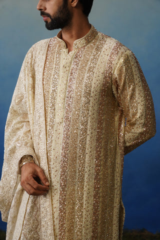 Kartik Cream Kurta Dhoti Set with Dupatta