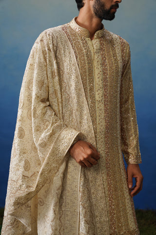 Kartik Cream Kurta Dhoti Set with Dupatta