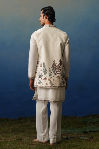 Aqua Ivory V Neck Kurta Jacket Set with Pants