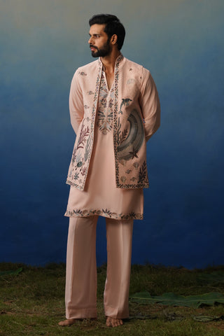Aqua Pink V Neck Kurta Jacket Set with Pants