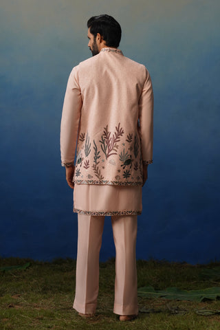 Aqua Pink V Neck Kurta Jacket Set with Pants