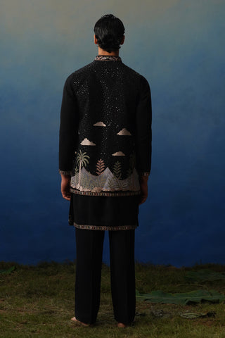 Dino Black V Neck Kurta Jacket Set with Pants