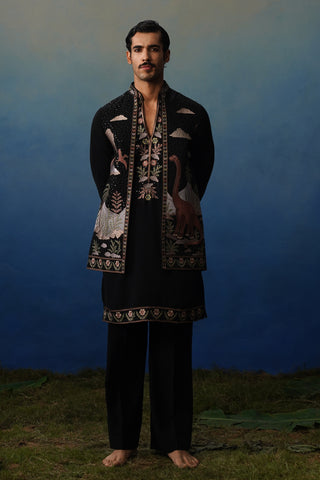Dino Black V Neck Kurta Jacket Set with Pants