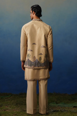 Dino Khaki V Neck Kurta Jacket Set with Pants