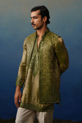 Azeel Mehndi Short Kurta Jacket Set with Pants