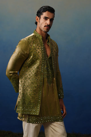 Azeel Mehndi Short Kurta Jacket Set with Pants