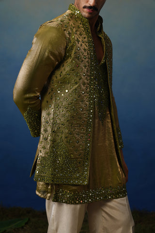 Azeel Mehndi Short Kurta Jacket Set with Pants