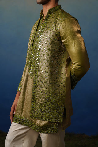 Azeel Mehndi Short Kurta Jacket Set with Pants
