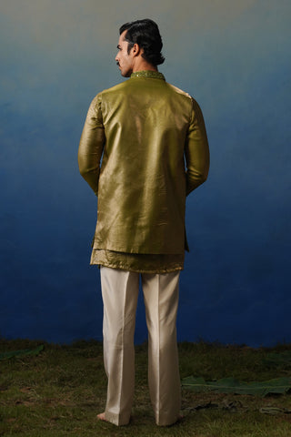 Azeel Mehndi Short Kurta Jacket Set with Pants