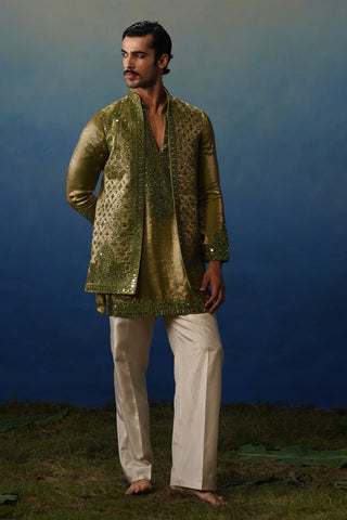 Azeel Mehndi Short Kurta Jacket Set with Pants
