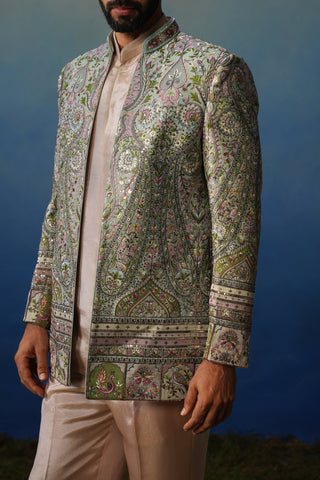 Kalamkari Sky Blue Jodhpuri Set with Pants