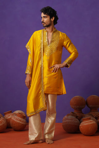 ZOHAYR HALDI V-NECK MIRROR KURTA DUPATTA SET