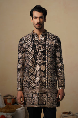 SANJH CUTDANA BLACK SHORT KURTA SET