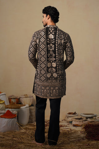 SANJH CUTDANA BLACK SHORT KURTA SET