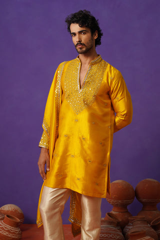 ZOHAYR HALDI V-NECK MIRROR KURTA DUPATTA SET