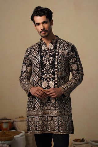 SANJH CUTDANA BLACK SHORT KURTA SET