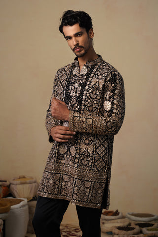 SANJH CUTDANA BLACK SHORT KURTA SET