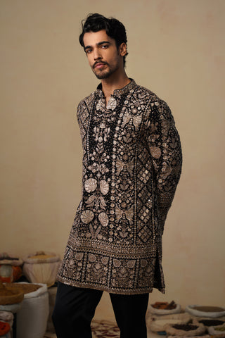 SANJH CUTDANA BLACK SHORT KURTA SET