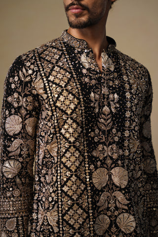 SANJH CUTDANA BLACK SHORT KURTA SET