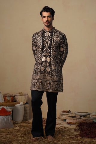 SANJH CUTDANA BLACK SHORT KURTA SET