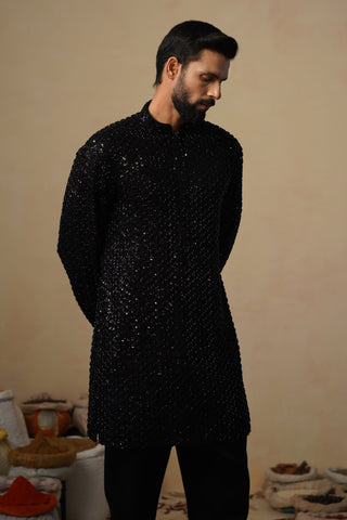 VED CUTDANA BLACK SHORT KURTA SET