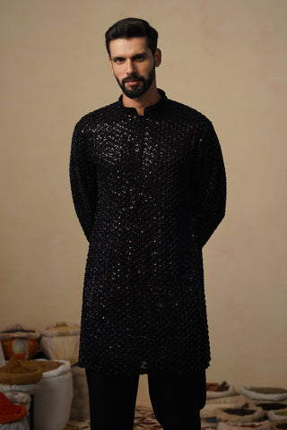VED CUTDANA BLACK SHORT KURTA SET
