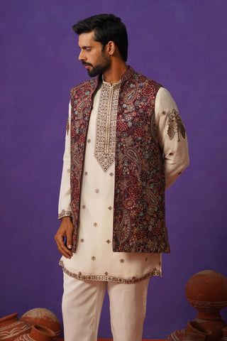 GAGAN WINE SHORT KURTA JACKET SET
