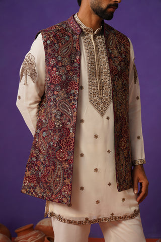 GAGAN WINE SHORT KURTA JACKET SET