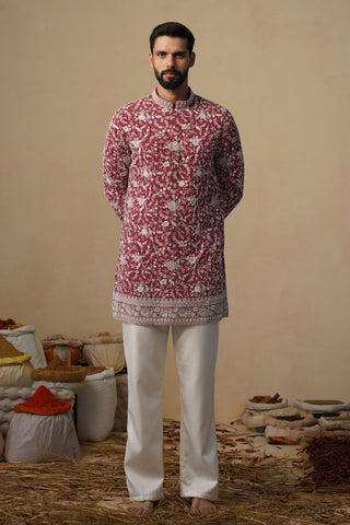 GULBAHAAR CUTDANA MAROON SHORT KURTA SET