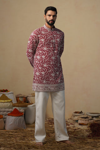 GULBAHAAR CUTDANA MAROON SHORT KURTA SET