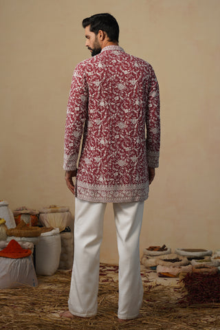 GULBAHAAR CUTDANA MAROON SHORT KURTA SET