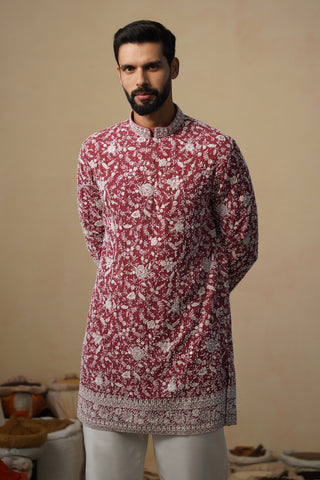 GULBAHAAR CUTDANA MAROON SHORT KURTA SET
