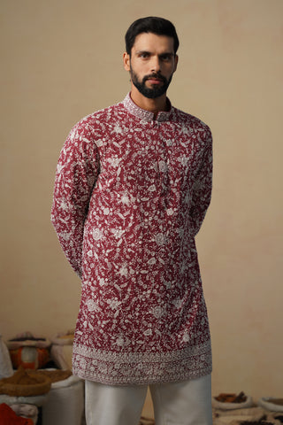 GULBAHAAR CUTDANA MAROON SHORT KURTA SET