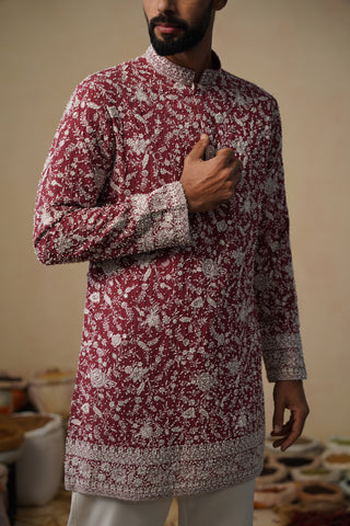 GULBAHAAR CUTDANA MAROON SHORT KURTA SET