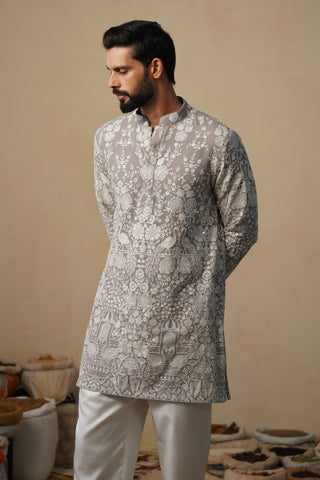 MAYURESH GREY SHORT KURTA SET