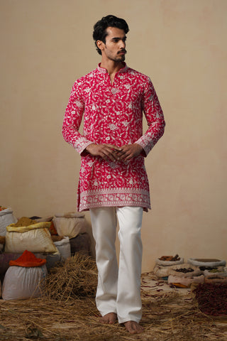 GULBAHAAR HOT PINK SHORT KURTA SET