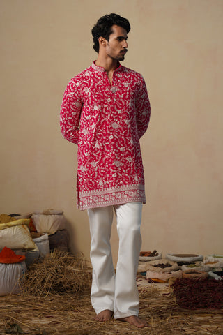 GULBAHAAR HOT PINK SHORT KURTA SET