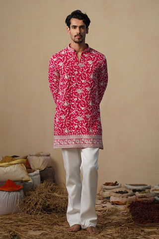 GULBAHAAR HOT PINK SHORT KURTA SET