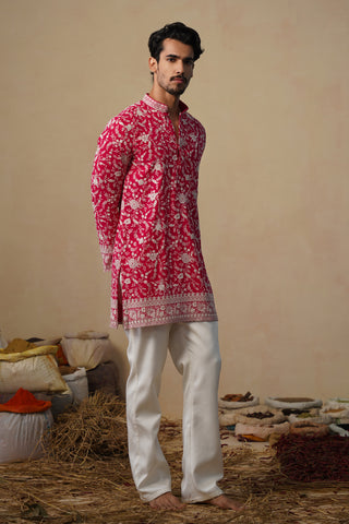 GULBAHAAR HOT PINK SHORT KURTA SET