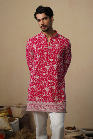 GULBAHAAR HOT PINK SHORT KURTA SET