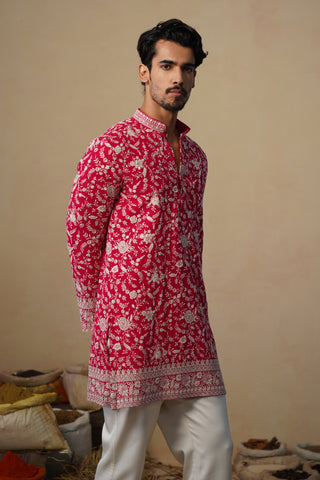 GULBAHAAR HOT PINK SHORT KURTA SET