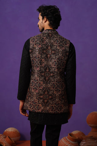 AARIV BLACK SHORT KURTA JACKET SET