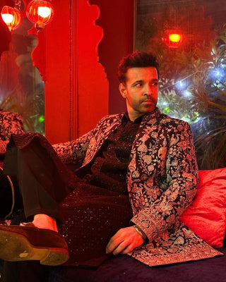 AMIR ALI IN GARDEN NAVY BLUE INDOWESTERN SET