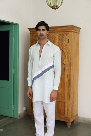 Tejas Powder Blue Linen Pathani Set