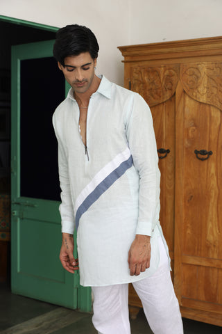 Tejas Powder Blue Linen Pathani Set