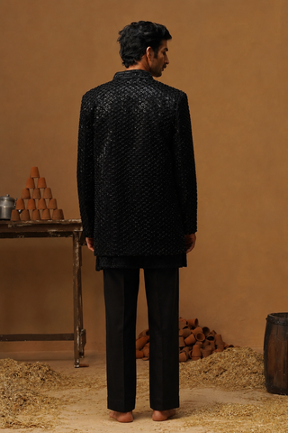 VED BLACK JODHPURI SET WITH V NECK KURTA