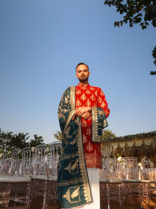 Prateek Chauhan in Pravar Red Kurta Set