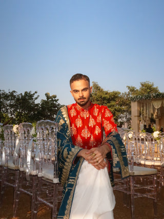 Prateek Chauhan in Pravar Red Kurta Set