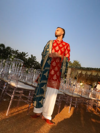 Prateek Chauhan in Pravar Red Kurta Set